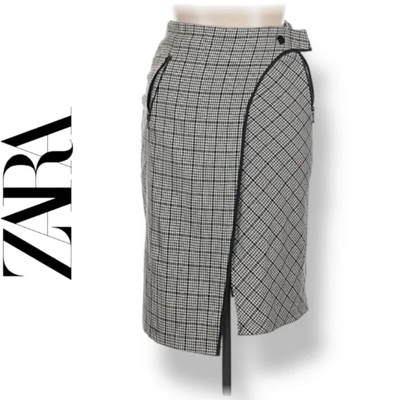 Zara Monochrome Checkered Pencil Skirt - Picture 1 of 5